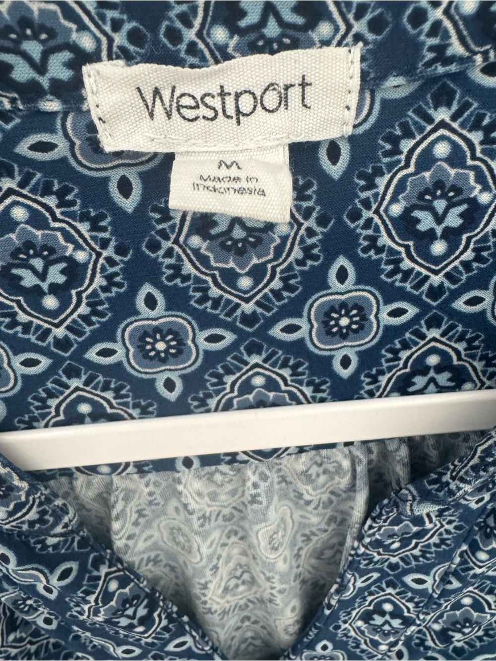 Westport Navy Blue Printed V-Neck Button-Front Blouse - Picture 6 of 6